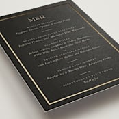 "Timeless Charm" - Foil-Pressed Menus in Charcoal by Lucrecia Caporale - Detail