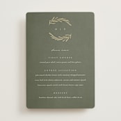 "Leaves" - Foil-Pressed Menus in Moss by Kelly Schmidt - Front