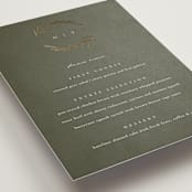 "Leaves" - Foil-Pressed Menus in Moss by Kelly Schmidt - Detail