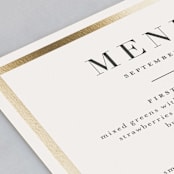 "Bold Classic" - Foil-Pressed Menus in Gold by Jessica Williams - Detail