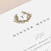 "laurel monogram" - Foil-Pressed Menus in Cotton by Stacey Meacham - Detail