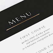 "New Monogram" - Foil-Pressed Menus in Licorice by Jessica Williams - Detail