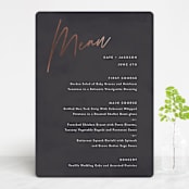"Scripted Wedding" - Foil-Pressed Menus in Obsidian by Hooray Creative - Front