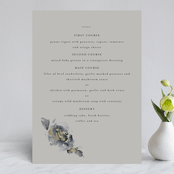 "Enchanted Blooms" - Foil-Pressed Menus in Midnight by Lori Wemple - Front