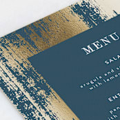 "Gold Leaf" - Foil-Pressed Menus in Indigo by Kelly Schmidt - Detail