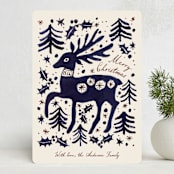 "Whimsical Stag" - Minted x The Met Holiday Cards in Indigo by Cass Loh - Front