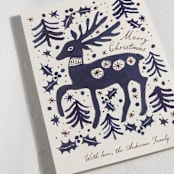 "Whimsical Stag" - Minted x The Met Holiday Cards in Indigo by Cass Loh - Detail
