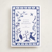 "Three Friends of Winter" - Minted x The Met Holiday Cards in Cobalt by Lucrecia Caporale - Front