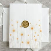 "Yellow dandelions vellum jackets for invitations | Set of 10" - Invitation Jackets and Overlays in yellow by Maria Ferrer G.