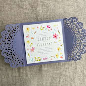"Lavender Lace Lasercut Jacket for 5.25x5.25 inch Invitation | Pack of 10" - Invitation Jackets and Overlays in purple by Ivory Invitations