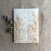 "Faux Gold English botanical garden floral vellum wrap for 5x7 card | pack of 10" - Invitation Jackets and Overlays in gold by Ivory Invitations