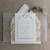 "Faux Gold English botanical garden floral vellum wrap for 5x7 card | pack of 10" - Invitation Jackets and Overlays in gold by Ivory Invitations