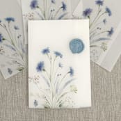 "Blue wildflowers vellum wrap for A7 (5"x7") invitations | Set of 10" - Invitation Jackets and Overlays in blue by Maria Ferrer G.