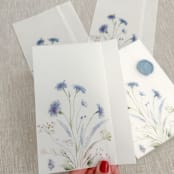 "Blue wildflowers vellum wrap for A7 (5"x7") invitations | Set of 10" - Invitation Jackets and Overlays in blue by Maria Ferrer G.