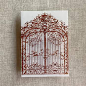 "Rust vintage arched gate printed vellum wrap for 5x7 card | pack of 10" - Invitation Jackets and Overlays in copper by Ivory Invitations