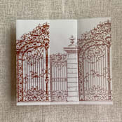 "Rust vintage arched gate printed vellum wrap for 5x7 card | pack of 10" - Invitation Jackets and Overlays in copper by Ivory Invitations