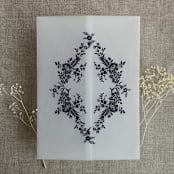 "Midnight blue print French floral crest vellum wrap for 5x7 card | pack of 10" - Invitation Jackets and Overlays in blue by Ivory Invitations