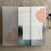 "Blush Hydrangea floral printed vellum wrap for 5x7 card | pack of 10" - Invitation Jackets and Overlays in pink by Ivory Invitations