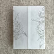"Oyster etched grand peony floral printed vellum wrap for 5x7 card  | pack of 10" - Invitation Jackets and Overlays in gray by Ivory Invitations