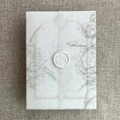 "Oyster etched grand peony floral printed vellum wrap for 5x7 card  | pack of 10" - Invitation Jackets and Overlays in gray by Ivory Invitations