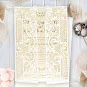 "Elegant Cream Laser Cut Invitation Cover for 5x7 Card | Set of 10 | Envelopes Included" - Invitation Jackets and Overlays in beige by Self Stationery
