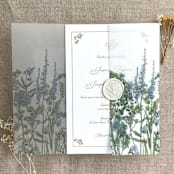"Blue bell blossom floral printed vellum wrap for 5x7 card | pack of 10" - Invitation Jackets and Overlays in blue by Ivory Invitations