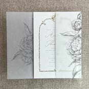 "Slate etched grand peony floral printed vellum wrap for 5x7 card  | pack of 10" - Invitation Jackets and Overlays in gray by Ivory Invitations