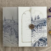 "Marin blue vineyard landscape sketch printed vellum wrap for 5x7 card | pack of 10" - Invitation Jackets and Overlays in blue by Ivory Invitations
