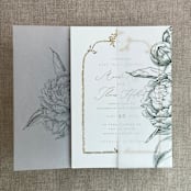 "Forest etched grand peony floral printed vellum wrap for 5x7 card  | pack of 10" - Invitation Jackets and Overlays in green by Ivory Invitations