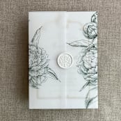 "Forest etched grand peony floral printed vellum wrap for 5x7 card  | pack of 10" - Invitation Jackets and Overlays in green by Ivory Invitations