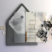 "Dark Navy floral Chelsea tropical flowers and leaves printed vellum wrap for 5x7 card | pack of 10" - Invitation Jackets and Overlays in blue by Ivory Invitations
