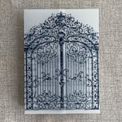 "Marin blue vintage style gate to the palace gardens vellum wrap for 5x7 card | pack of 10" - Invitation Jackets and Overlays in blue by Ivory Invitations