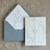 "Jessica minimalist steel blue vellum wraps for 5x7 card | pack of 10" - Invitation Jackets and Overlays in blue by Ivory Invitations