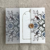 "Blue enchanted forest printed vellum wrap for 5x7 card | pack of 10" - Invitation Jackets and Overlays in blue by Ivory Invitations