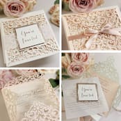 "Custom Lace Laser Cut Square Elegant Cover  | Set of 10 | Envelopes Included" - Invitation Jackets and Overlays in white by Self Stationery