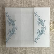 "Steel blue print French floral crest vellum wrap for 5x7 card | pack of 10" - Invitation Jackets and Overlays in blue by Ivory Invitations