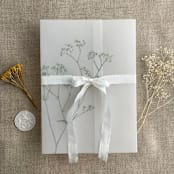 "Minimalist baby's breath flower sage color printed vellum wrap for 5x7 card  | pack of 10" - Invitation Jackets and Overlays in green by Ivory Invitations