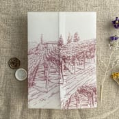 "Mauve vineyard landscape sketch printed vellum wrap for 5x7 card | pack of 10" - Invitation Jackets and Overlays in pink by Ivory Invitations