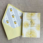 "Lemon citrus celebration printed vellum wraps for 5x7 card | pack of 10" - Invitation Jackets and Overlays in yellow by Ivory Invitations