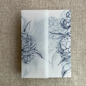 "Navy etched grand peony floral printed vellum wrap for 5x7 card  | pack of 10" - Invitation Jackets and Overlays in blue by Ivory Invitations