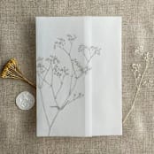 "Minimalist baby's breath flower oyster color printed vellum wrap for 5x7 card  | pack of 10" - Invitation Jackets and Overlays in gray by Ivory Invitations
