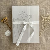"Minimalist baby's breath flower oyster color printed vellum wrap for 5x7 card  | pack of 10" - Invitation Jackets and Overlays in gray by Ivory Invitations