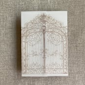 "Cashmere vintage arched gate printed vellum wrap for 5x7 card | pack of 10" - Invitation Jackets and Overlays in beige by Ivory Invitations