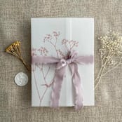 "Minimalist baby's breath flower old rose color printed vellum wrap for 5x7 card  | pack of 10" - Invitation Jackets and Overlays in pink by Ivory Invitations