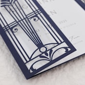 "Art Deco Great Gatsby Gatefold Laser Cut Cover for 5x7 Card | Set of 10 | Envelopes Included" - Invitation Jackets and Overlays in blue by Self Stationery