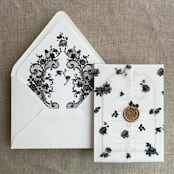 "Black French roses lace floral printed vellum wrap for 5x7 card  | pack of 10" - Invitation Jackets and Overlays in black by Ivory Invitations