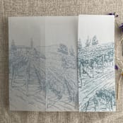 "Steel blue vineyard landscape sketch printed vellum wrap for 5x7 card | pack of 10" - Invitation Jackets and Overlays in blue by Ivory Invitations
