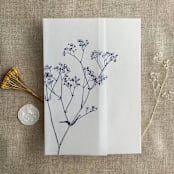 "Minimalist baby's breath flower navy color printed vellum wrap for 5x7 card  | pack of 10" - Invitation Jackets and Overlays in blue by Ivory Invitations