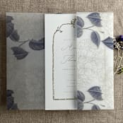 "Antique Hydrangea flower dark blue leaf printed vellum wrap for 5x7 card | pack of 10" - Invitation Jackets and Overlays in blue by Ivory Invitations