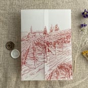 "Old rose vineyard landscape sketch printed vellum wrap for 5x7 card | pack of 10" - Invitation Jackets and Overlays in pink by Ivory Invitations